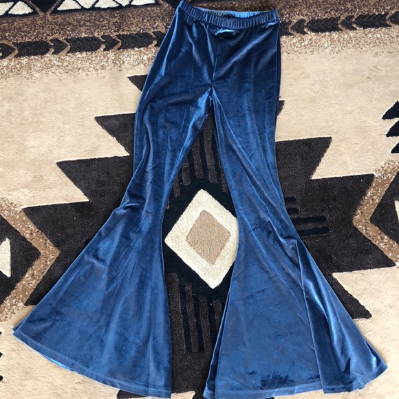 House Of Widow Blue Velvet Bell Bottom Pants